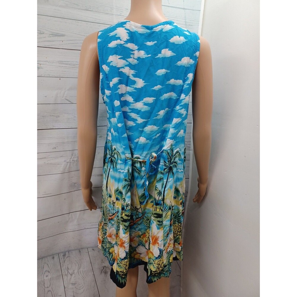 Colorful Hawaiian Dress Sz L Embellished Beaded Palms Floral Pineapple Sequins - Picture 5 of 12